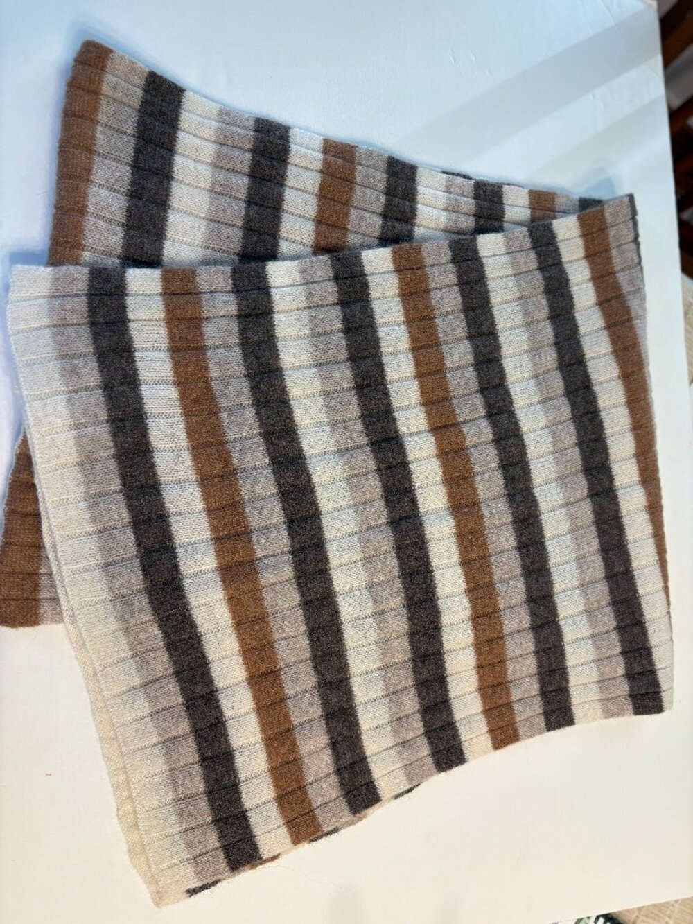 Womens Charter Club One Size Cashmere Luxury Beige Tan Stripe Muffler Scarf